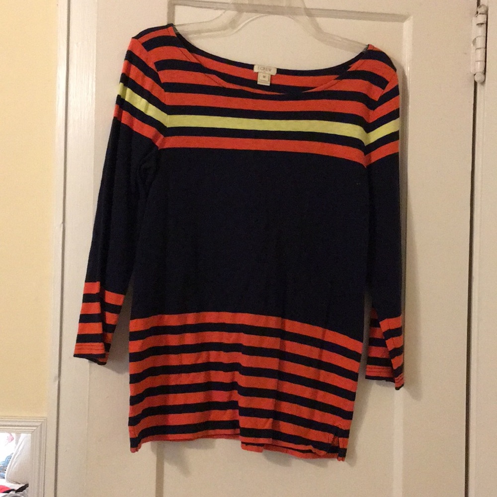 J.Crew three quarter sleeve shirt. Navy & orange